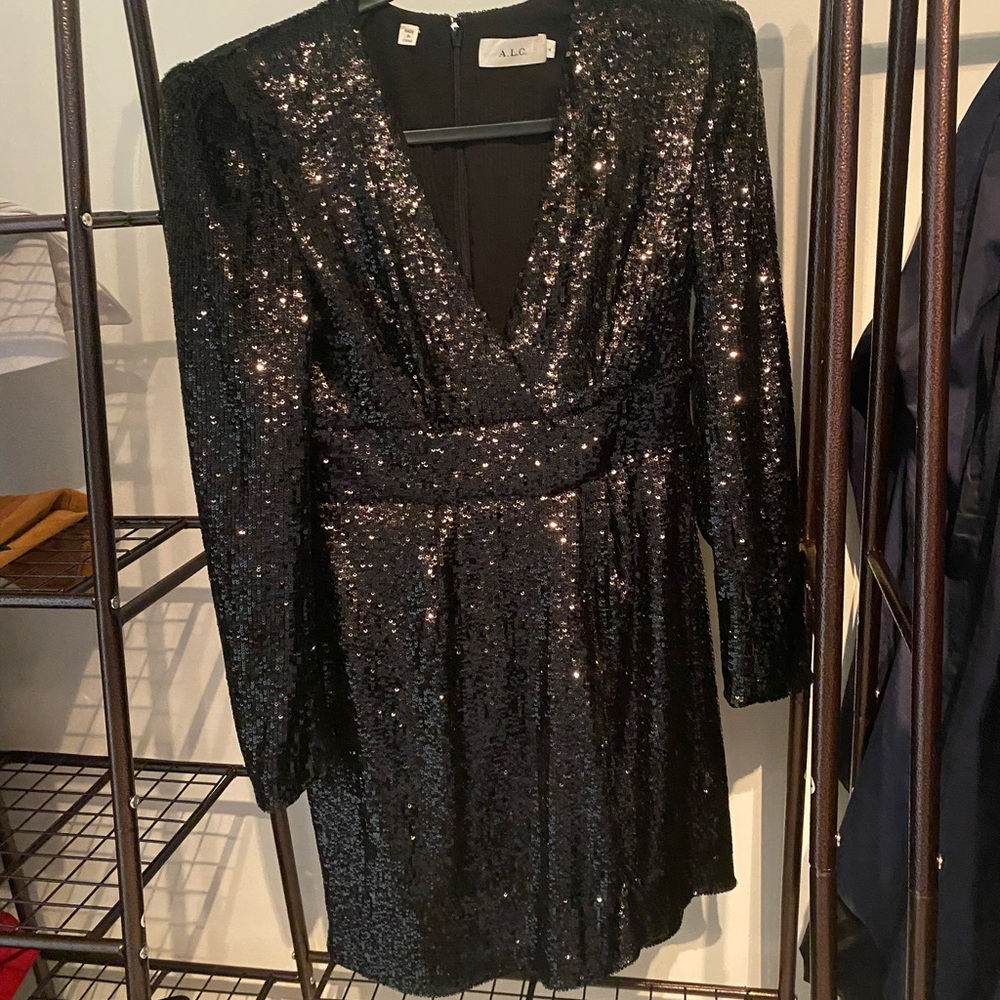A.L.C. SEQUIN BLACK MINI DRESS SIZE US4